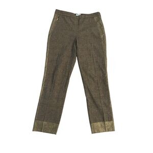 Per Se by Carlisle Glen Plaid Gold Foil Tuxedo Stripe Pants Women 6 wool blend